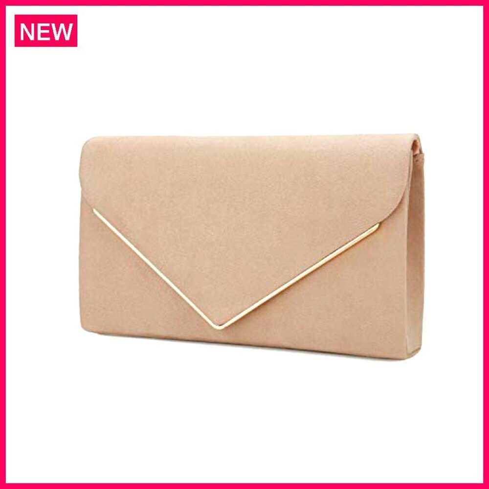 Faux Suede Clutch Bag with Metal Binding, Detachable Chain Strap for Evening - Picture 4 of 8